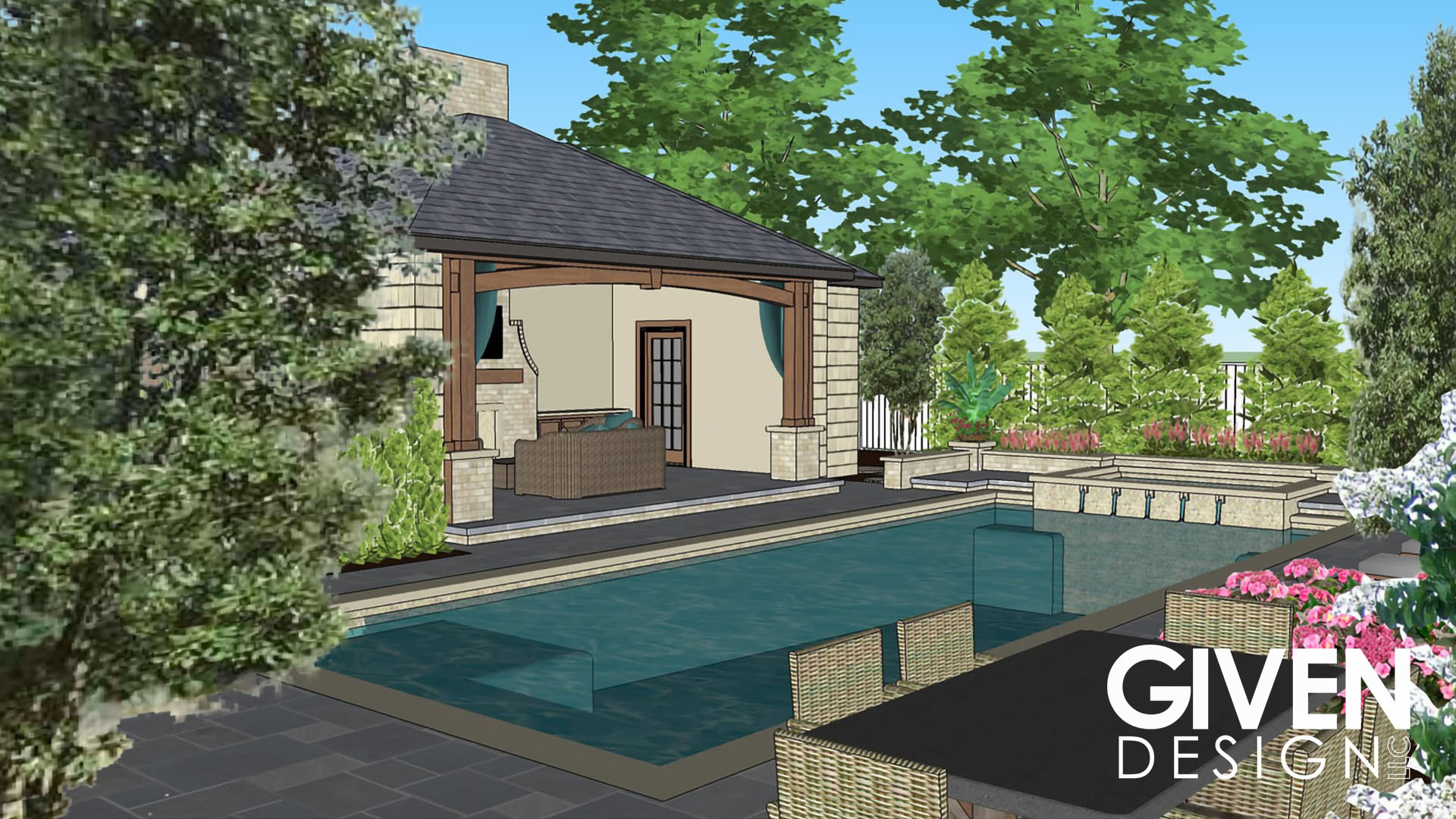 Traditional Pool House Pool Design