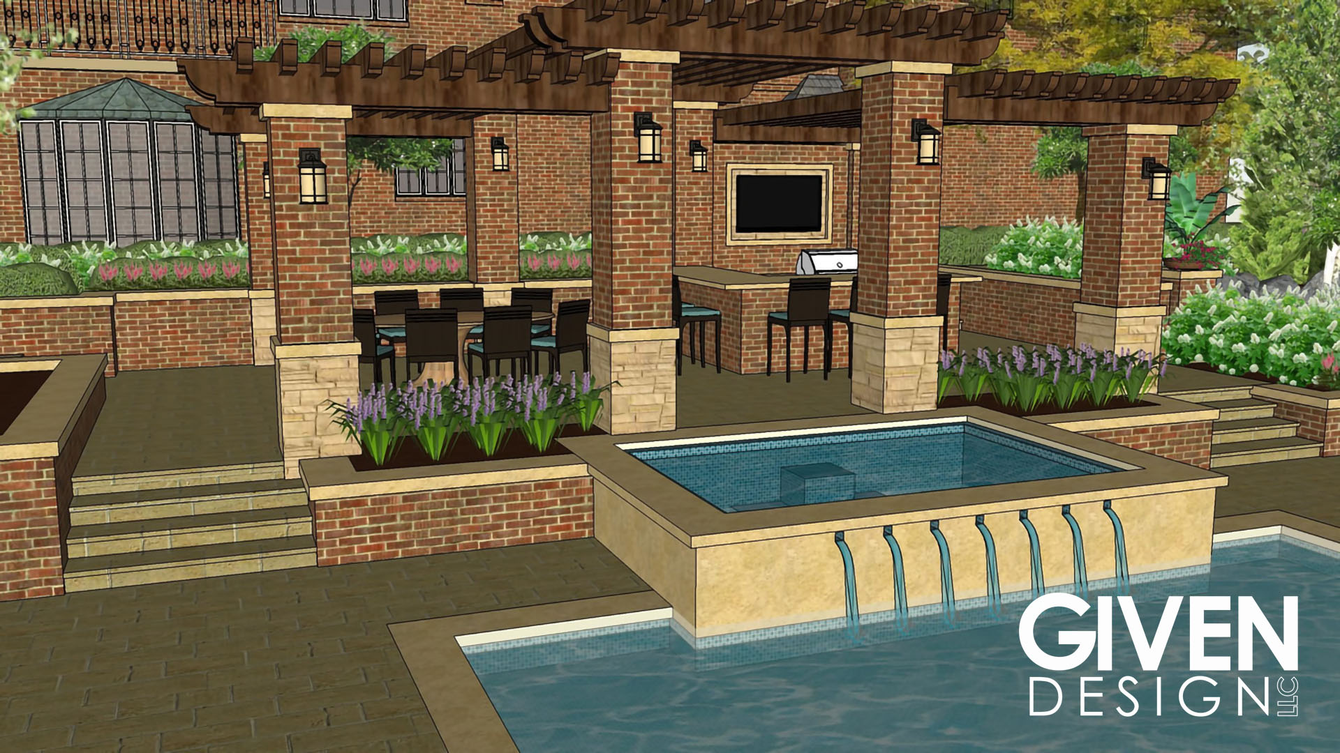 Traditional Travertine Pool Design