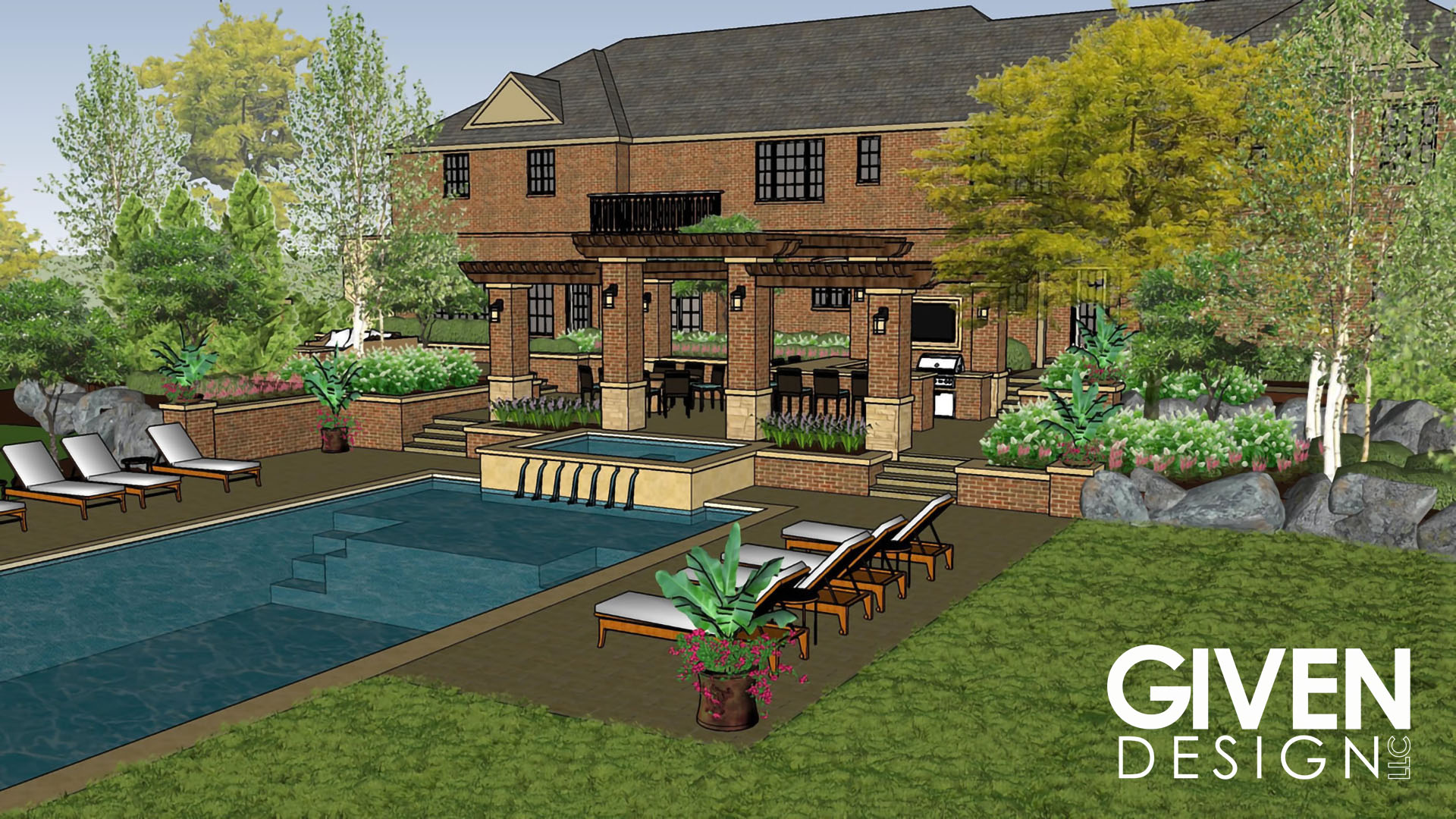 Traditional Travertine Pool Design